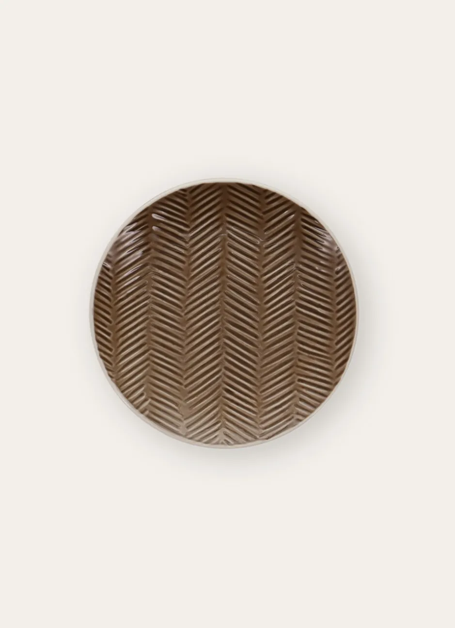 ASSIETTE À DESSERT EN GRÈS MOTIF CHEVRON RUSTIQUE MARRON