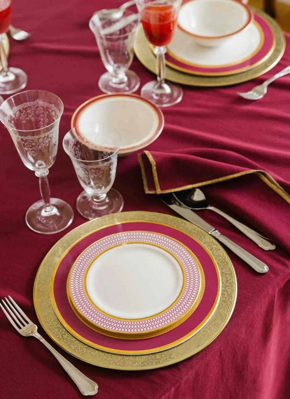 ASSIETTE PLATE EN PORCELAINE ESPRIT VÉNITIEN ROSE FUCHSIA