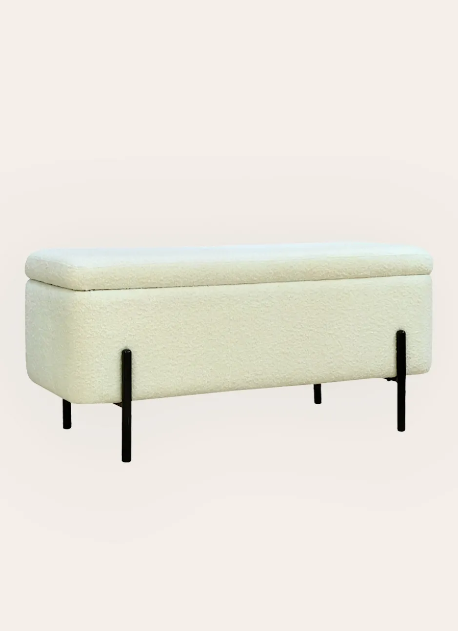 BANC COFFRE AVEC ESPACE DE RANGEMENT BLANC/PIEDS