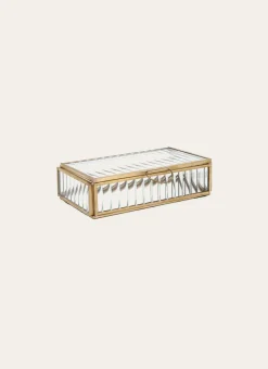 BOITE À BIJOUX EN VERRE STRIÉ (GM) TRANSPARENT/ OR