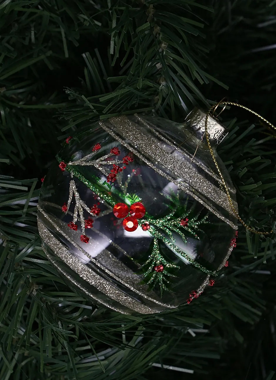 BOULE EN VERRE AVEC BAIES ET BRANCHES EN STRASS TRANSPARENT
