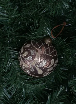BOULE EN VERRE FEUILLES ET CARREAUX PÉCAN
