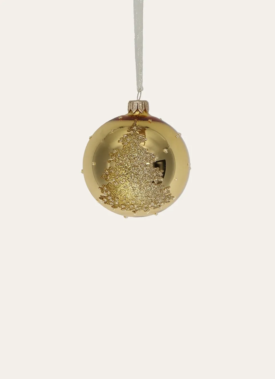 BOULE EN VERRE SAPIN À PAILLETTES DORÉ