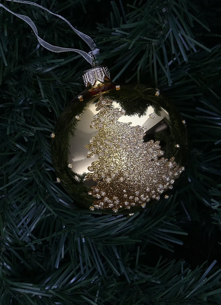 BOULE EN VERRE SAPIN À PAILLETTES DORÉ