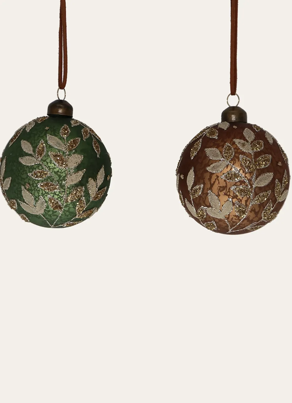 BOULE FEUILLES ET PAILLETTES (COLORIS ALÉATOIRE) VERT/BRUN
