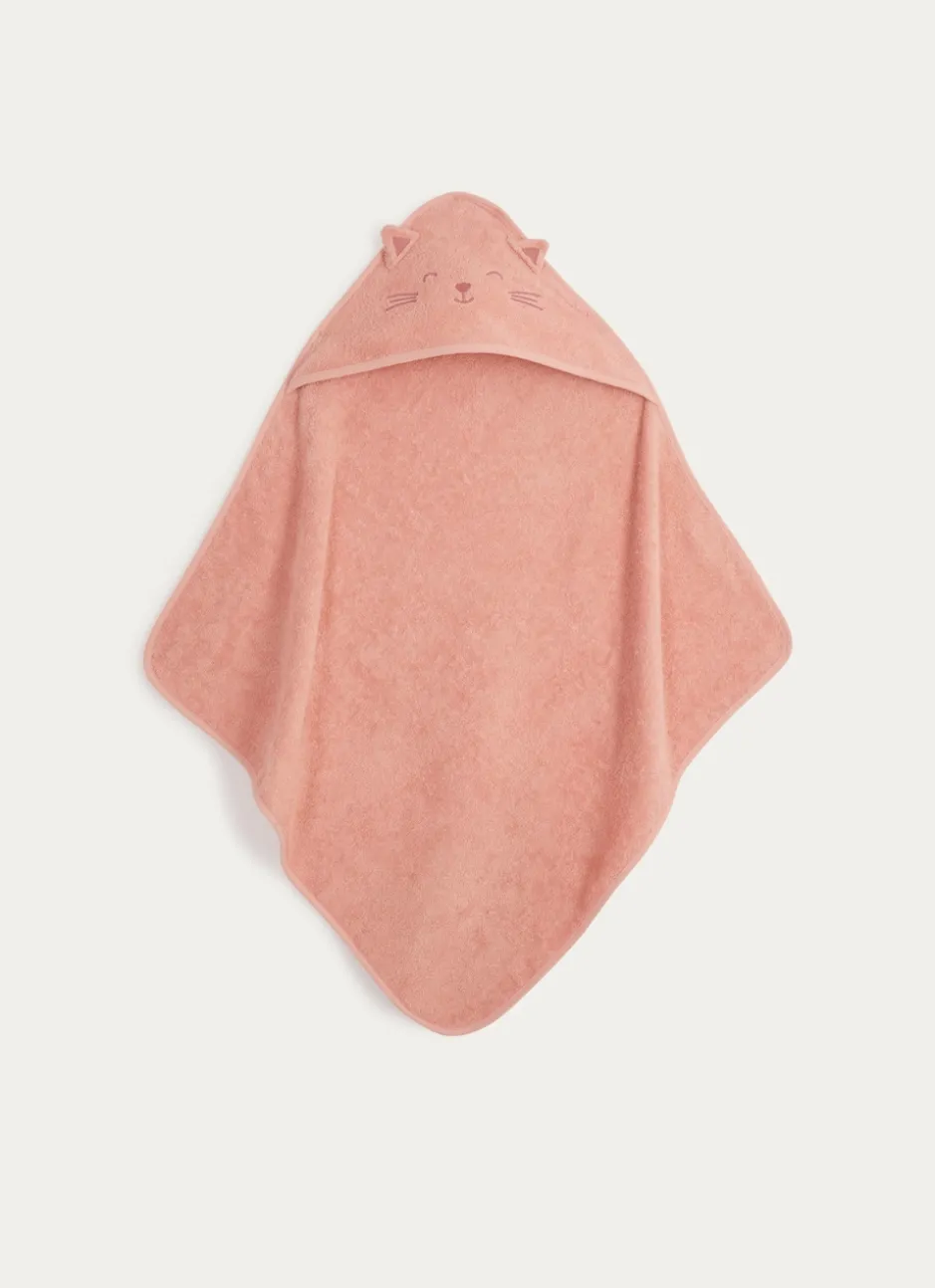 CAPE DE BAIN ET GANT DE TOILETTE EN ÉPONGE CHATON ROSE