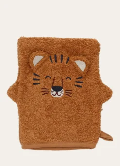 CAPE DE BAIN ET GANT DE TOILETTE EN ÉPONGE TIGRE OCRE
