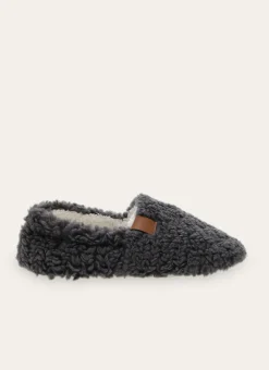 CHAUSSONS UNIS EN SHERPA AVEC DÉTAIL SIMILI CUIR GRIS FONCE
