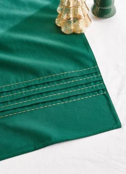 CHEMIN DE TABLE PLISSÉ BRODÉ FILS DORÉS VERT