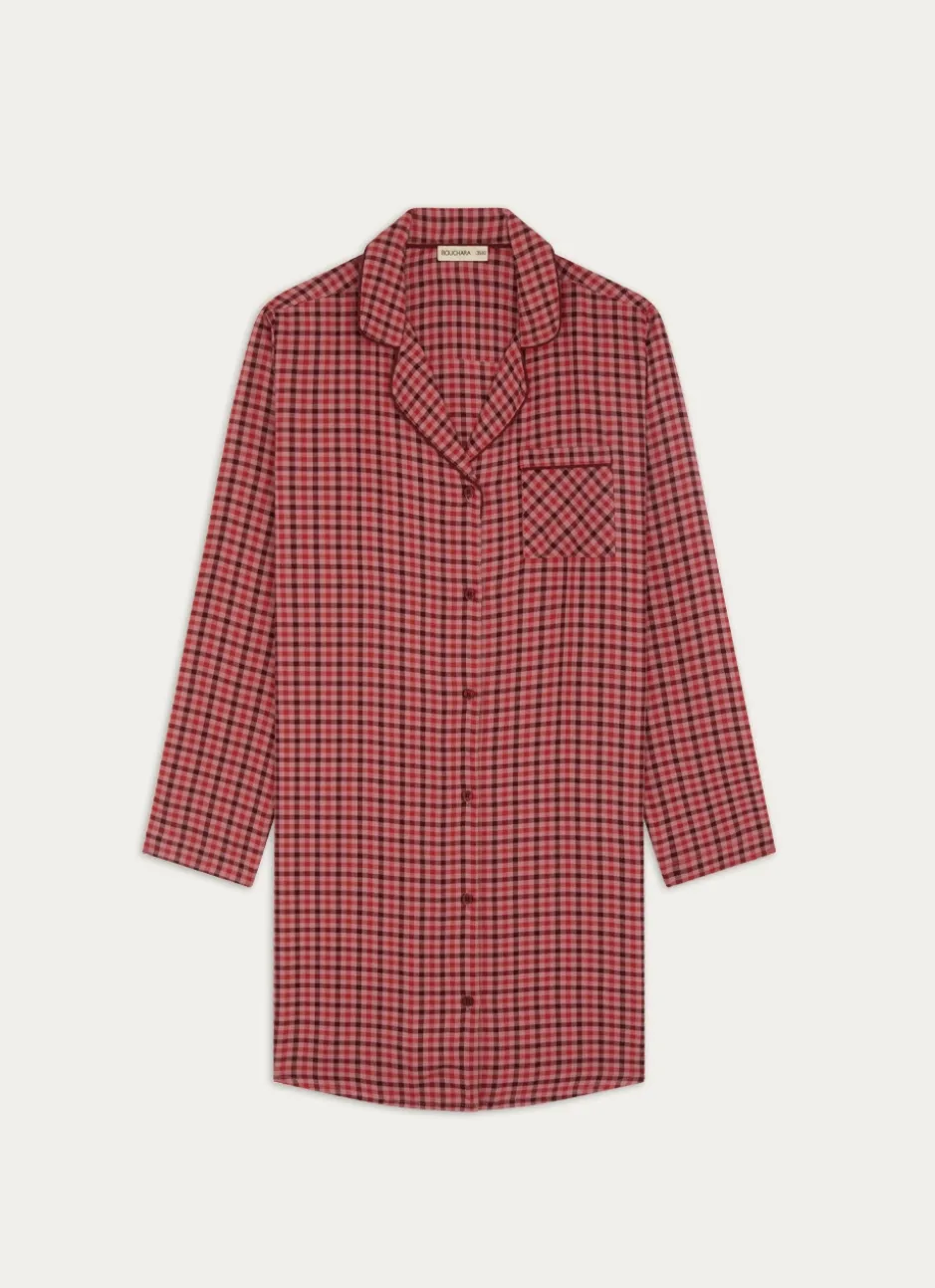 CHEMISE DE NUIT À CARREAUX MANCHES LONGUES ROSE FONCE