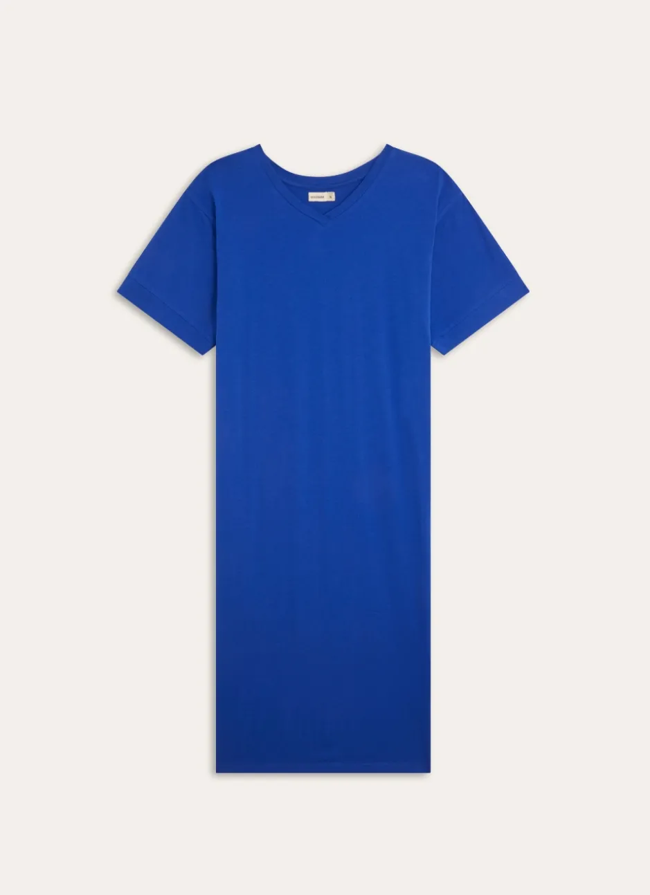 CHEMISE DE NUIT MANCHES COURTES UNI EN COTON BLEU
