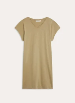 CHEMISE DE NUIT MANCHES COURTES COL V EN COTON KAKI