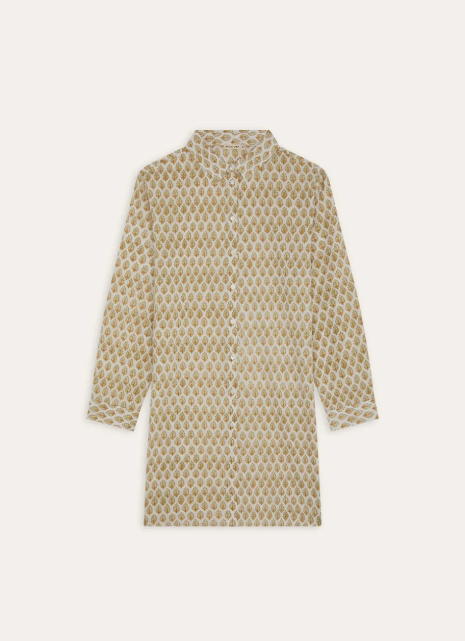 CHEMISE DE NUIT MANCHES LONGUES EN VOILE DE COTON ECRU