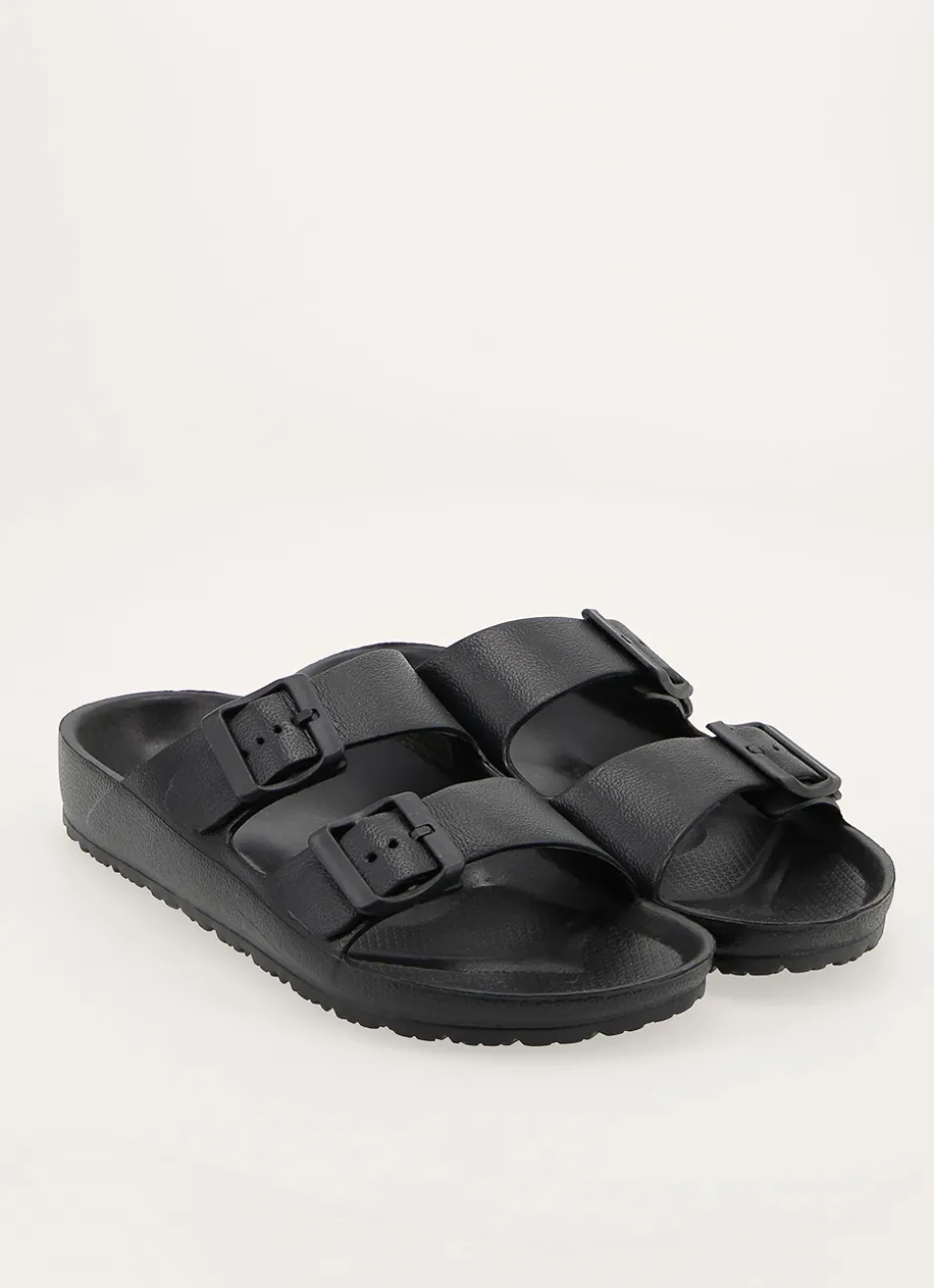 CLAQUETTES EN PLASTIQUE À DOUBLE BOUCLES Noir