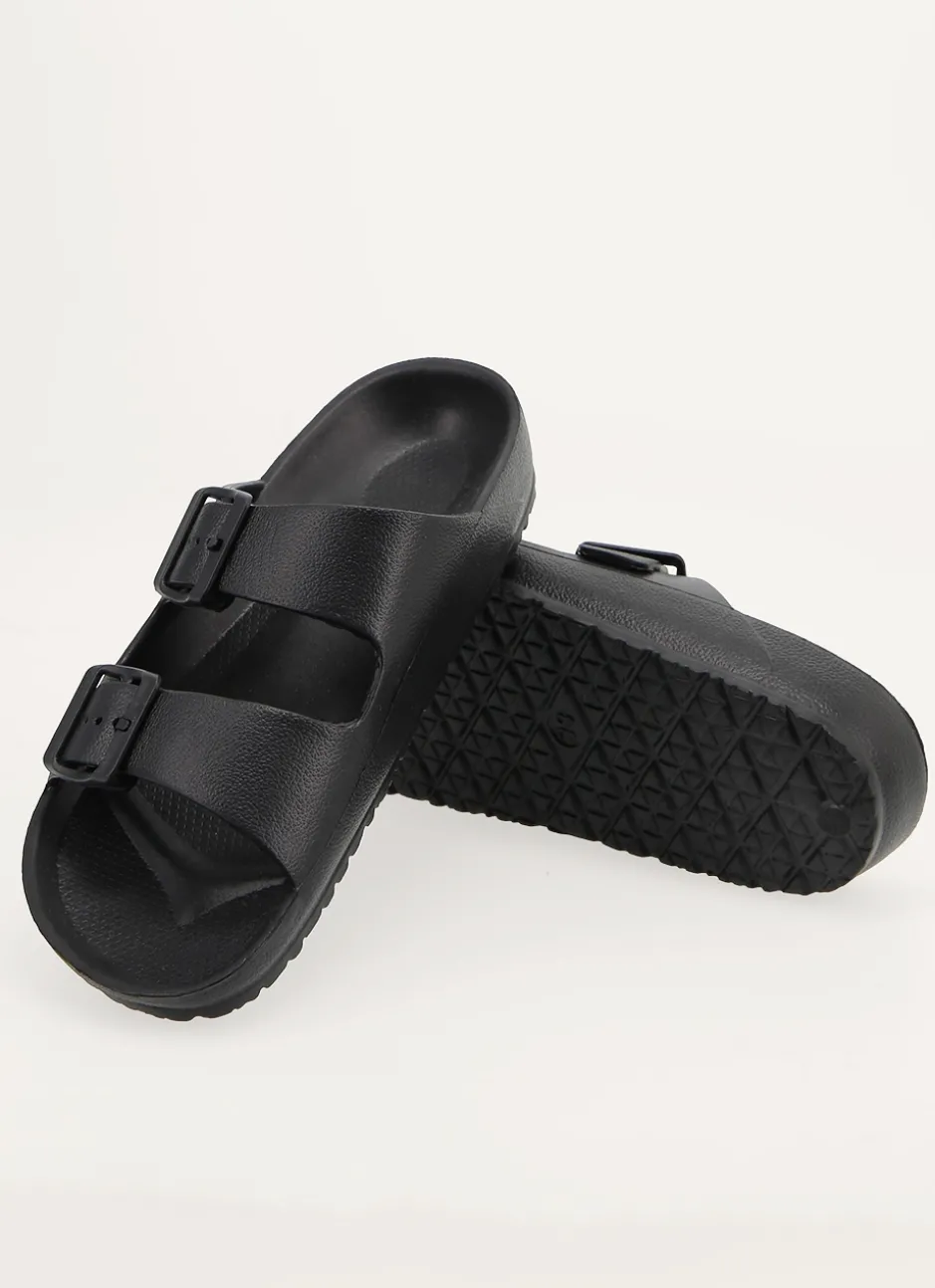 CLAQUETTES EN PLASTIQUE À DOUBLE BOUCLES Noir