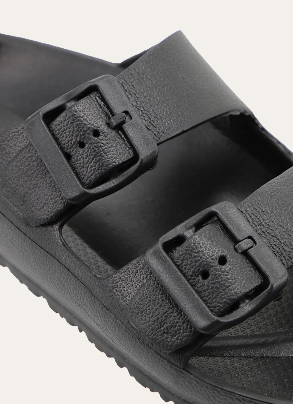 CLAQUETTES EN PLASTIQUE À DOUBLE BOUCLES Noir