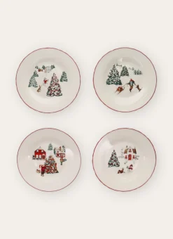 COFFRET 4 ASSIETTES À DESSERT EN PORCELAINE WINTER ROUGE
