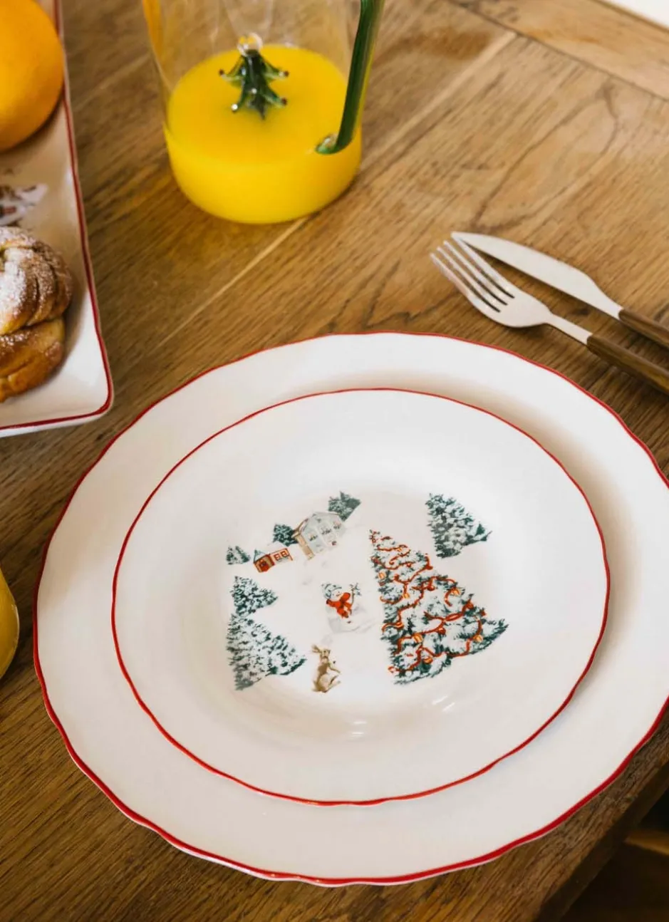 COFFRET 4 ASSIETTES À DESSERT EN PORCELAINE WINTER ROUGE
