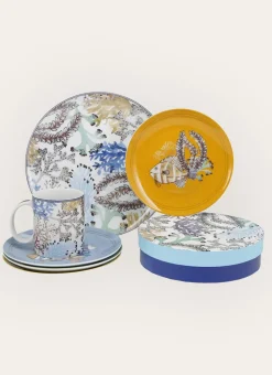 COFFRET DE 4 ASSIETTES DESSERT EN PORCELAINE-GOAP MULTICOLORE