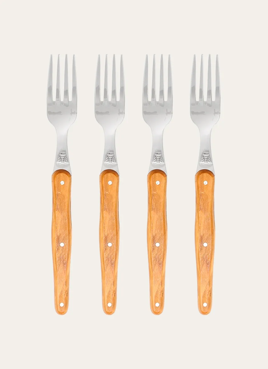 COFFRET SET DE 4 FOURCHETTES BOIS D'OLIVIER BOIS