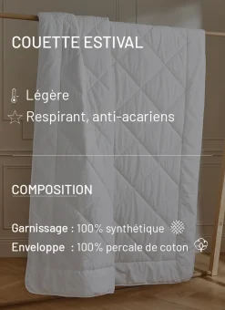 COUETTE ESTIVALE LÉGÈRE EN PERCALE DE COTON - 200G BLANC