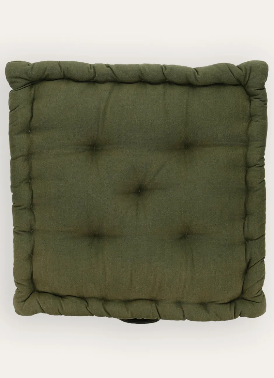 COUSSIN DE SOL EN COTON UNI AVEC POIGNÉE KAKI