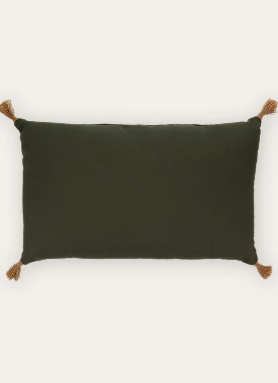 COUSSIN EN COTON UNI AVEC POMPONS EN JUTE KAKI