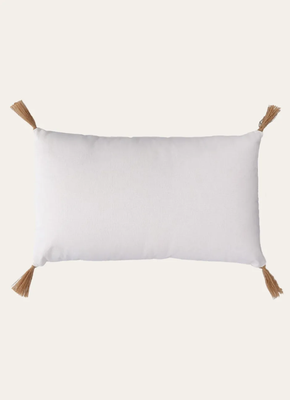 COUSSIN EN COTON UNI AVEC POMPONS EN JUTE ARGILE