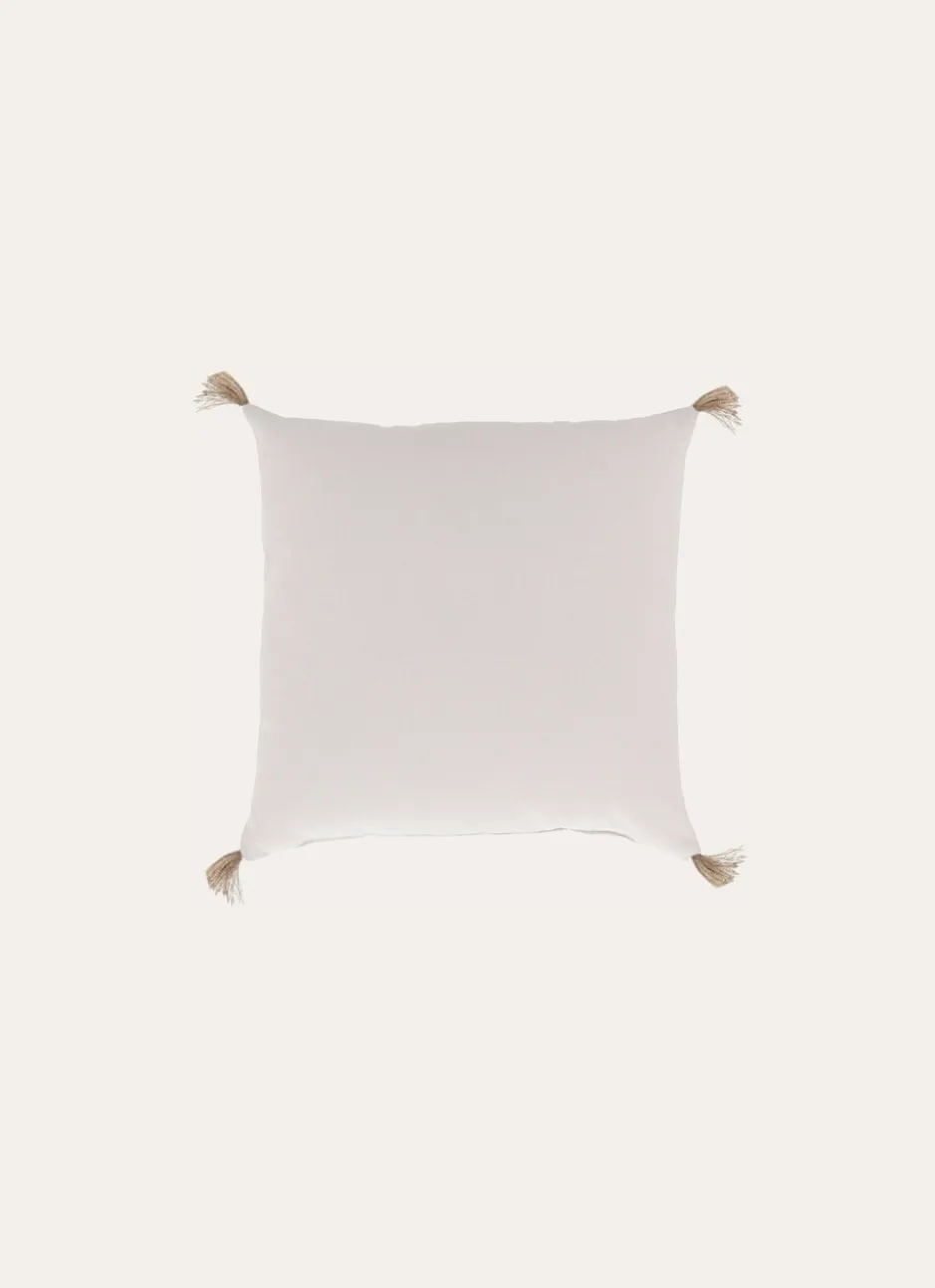 COUSSIN EN COTON UNI AVEC PETITS POMPONS ARGILE