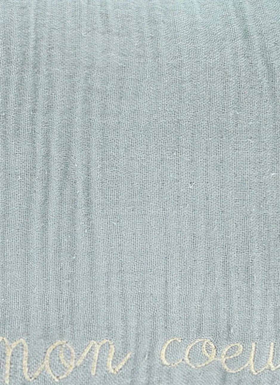 COUSSIN EN GAZE DE COTON BRODERIE FIL DORÉ MOUSSE