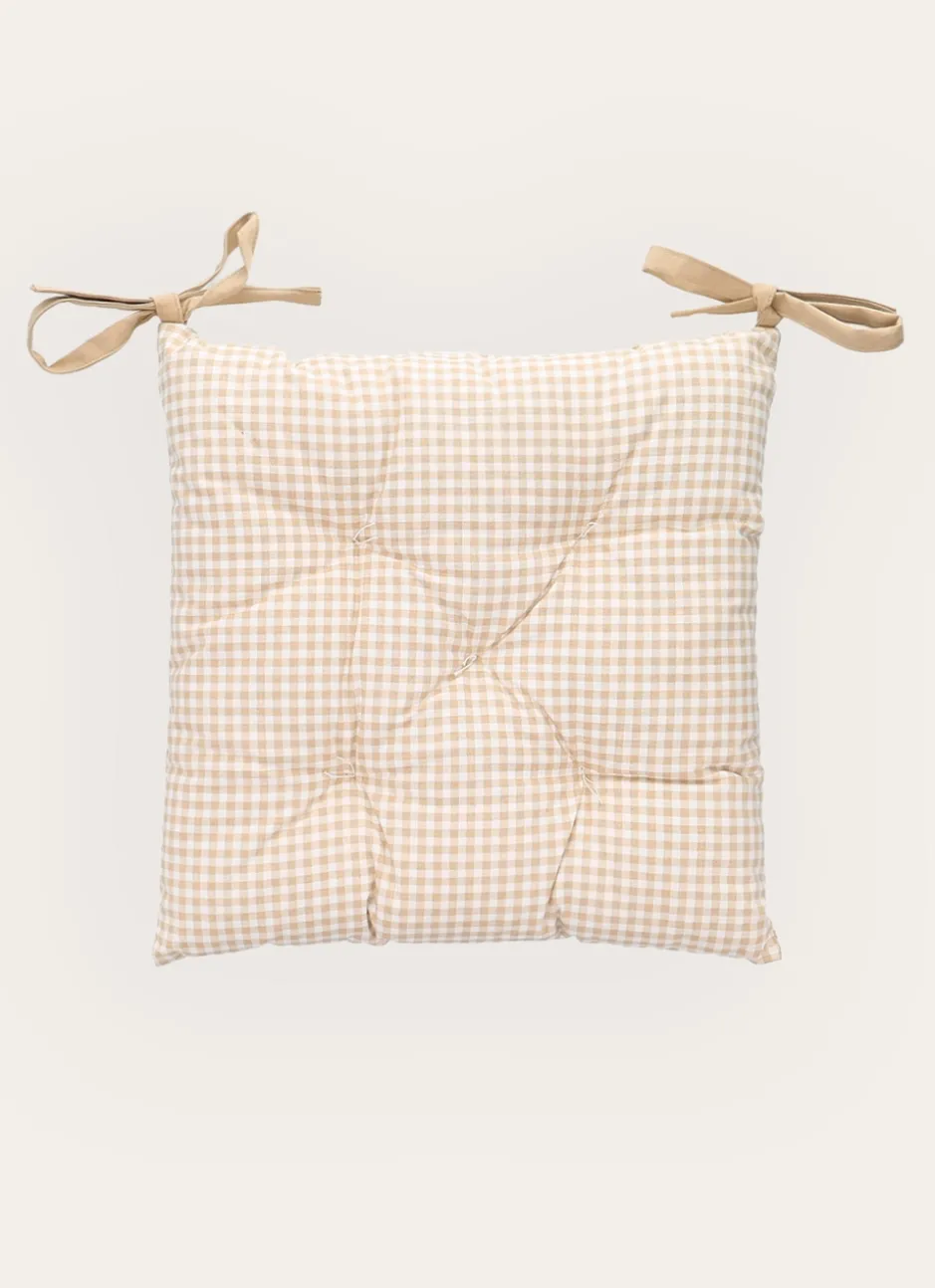 DESSUS DE CHAISE TOILE IMPRIMÉE FAÇON VICHY BEIGE
