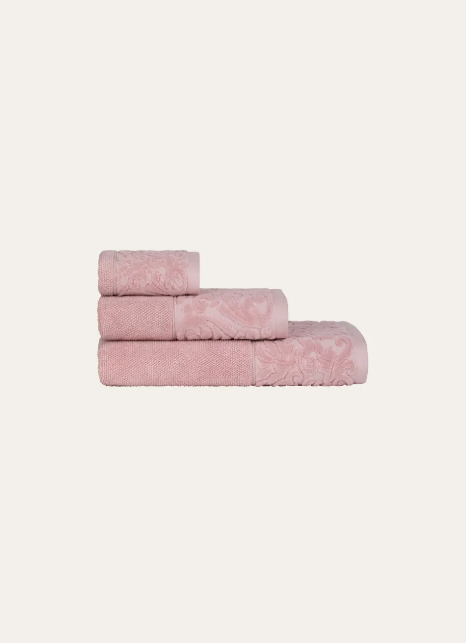 DRAP DE BAIN EN COTON LITEAU CISELÉ ROSE