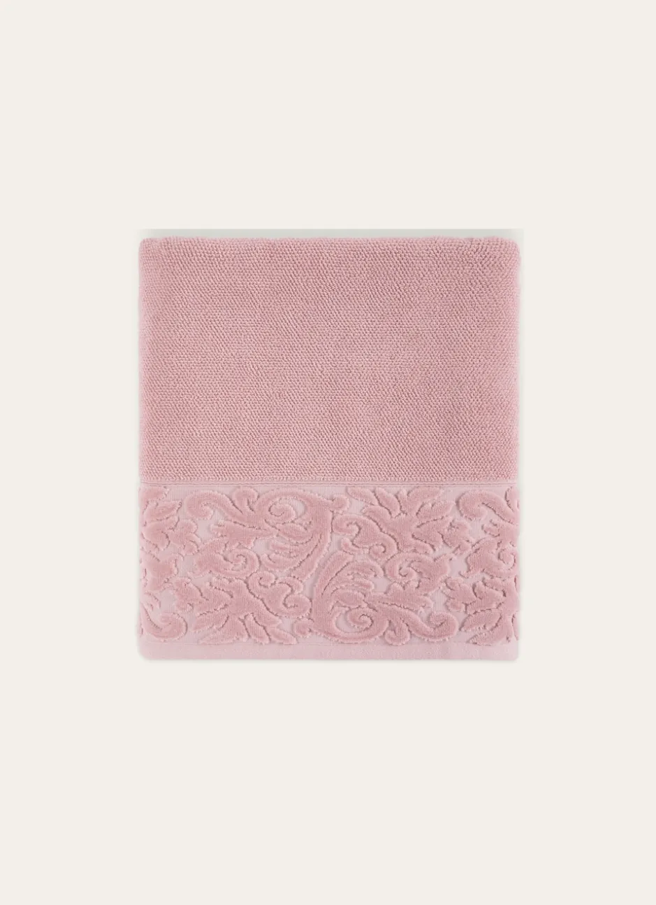 DRAP DE BAIN EN COTON LITEAU CISELÉ ROSE