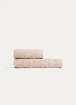 DRAP DE BAIN EN VELOURS JULIAN MOTIF GÉOMÉTRIQUE BEIGE