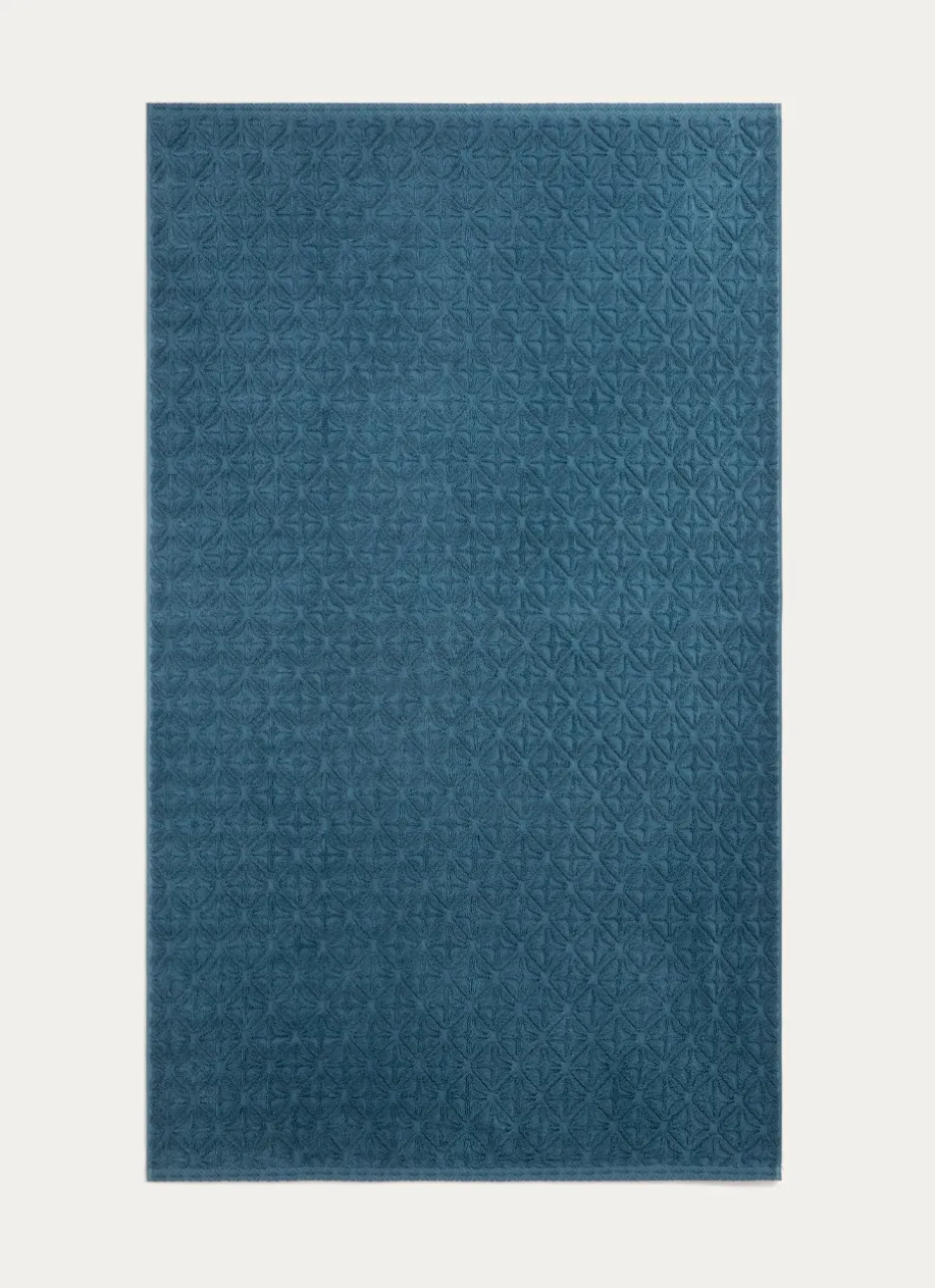 DRAP DE BAIN EN VELOURS JULIAN MOTIF GÉOMÉTRIQUE BLEU