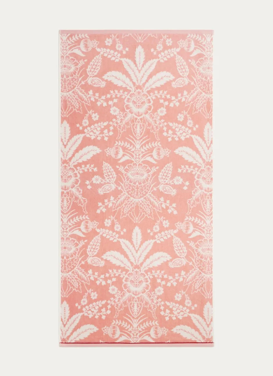 DRAP DE DOUCHE JADE À GRANDS MOTIFS FLORAUX ROSE CLAIR