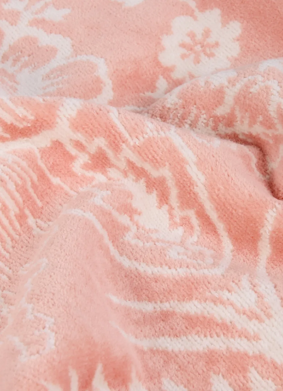DRAP DE DOUCHE JADE À GRANDS MOTIFS FLORAUX ROSE CLAIR
