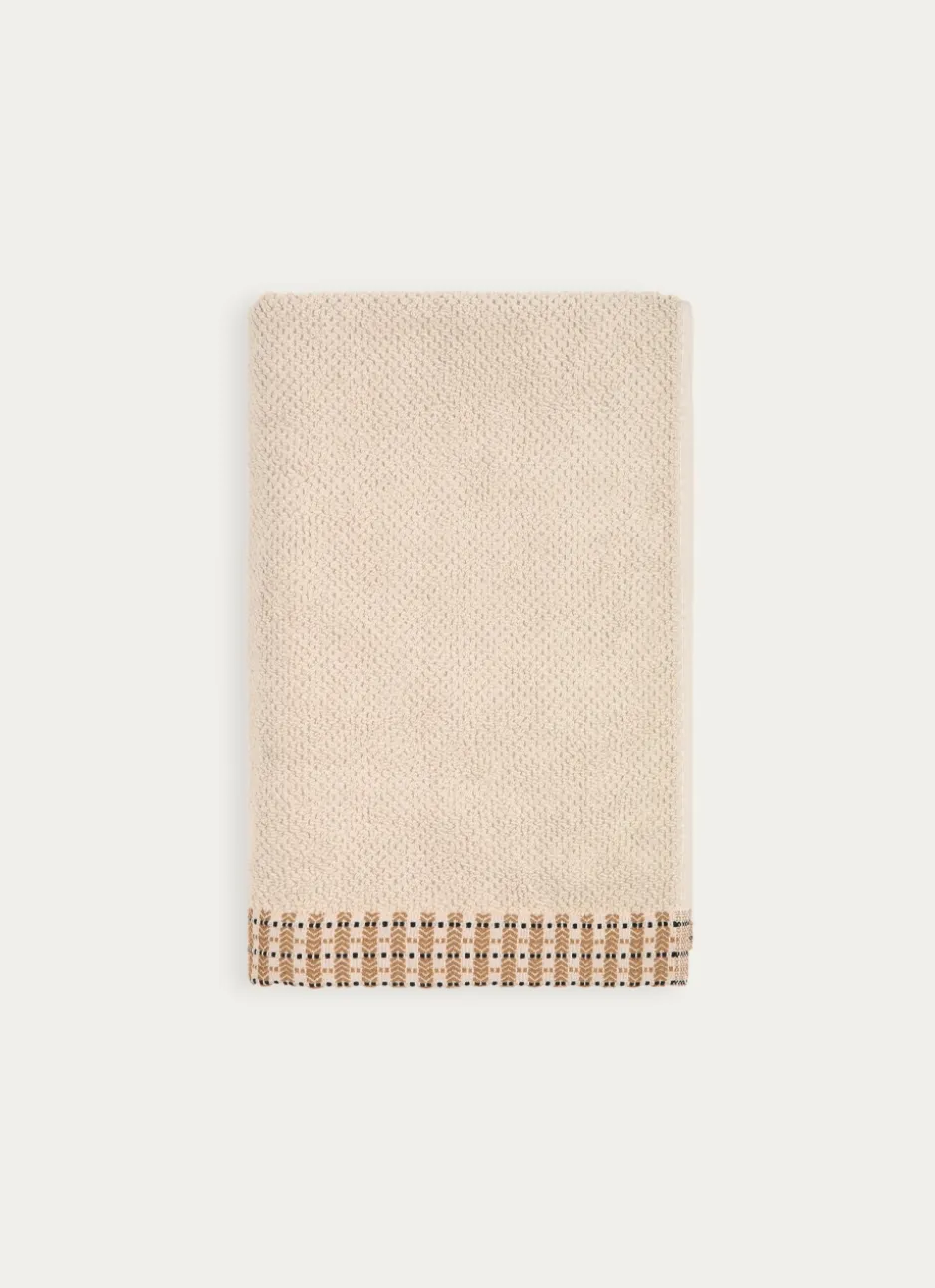 DRAP DE DOUCHE UNI AVEC LITEAU FANTAISIE BEIGE