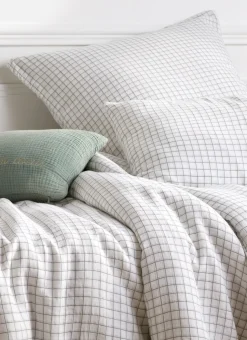 DRAP HOUSSE BÉBÉ EN GAZE DE COTON À CARREAUX ECRU