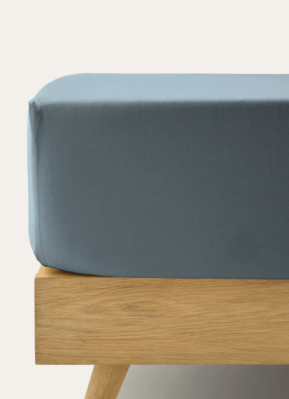 DRAP HOUSSE EN COTON BLEU ORAGE