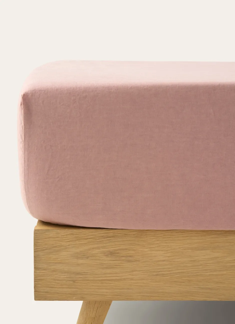 DRAP HOUSSE EN LIN LAVÉ UNI 165GR ROSE