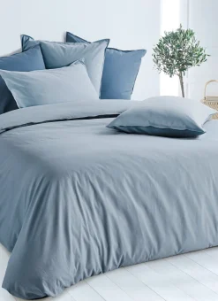 DRAP HOUSSE UNI EN COTON LAVÉ BIO BLEU
