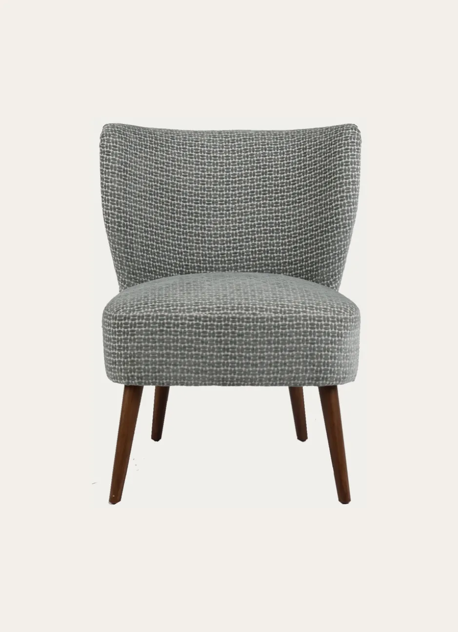 FAUTEUIL EN TISSU AVEC PIEDS EN BOIS BLEU GRISÉ