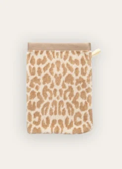 GANT DE TOILETTE EN VELOURS À MOTIF LÉOPARD BEIGE CLAIR