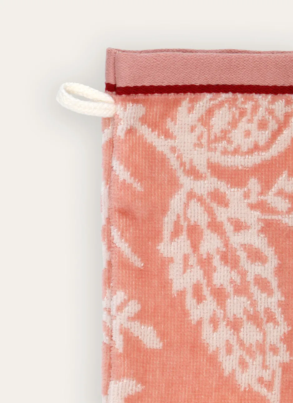 GANT DE TOILETTE JADE À GRANDS MOTIFS FLORAUX ROSE CLAIR