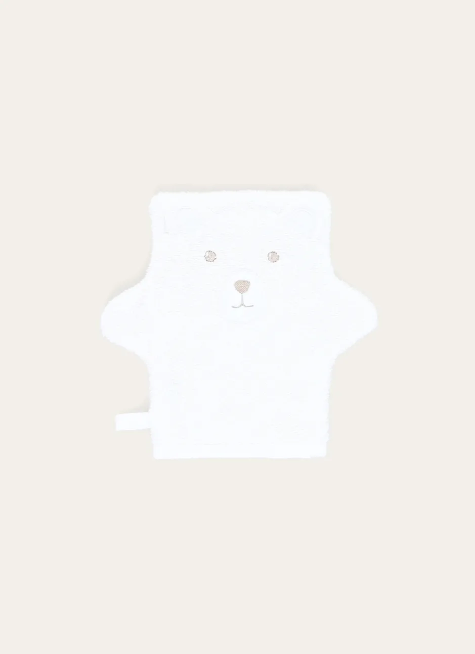 GANT EN COTON ÉPONGE TÊTE D'OURS AVEC OREILLES BLANC