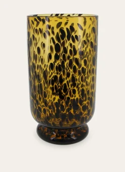 GRAND VASE EN VERRE À MOTIF LÉOPARD MARRON/AMBRE