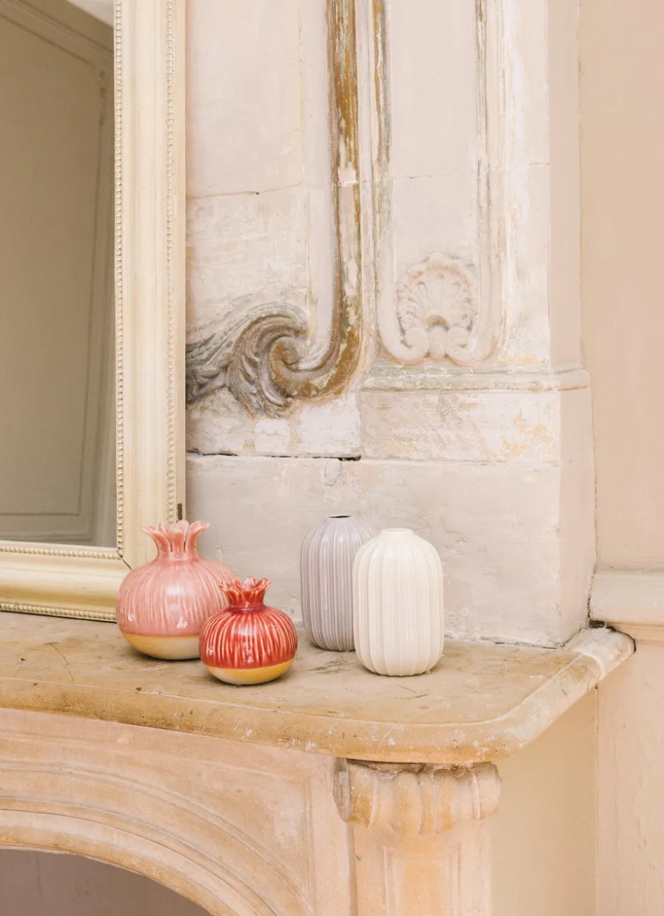 GRENADE EN GRÈS DÉCORATIVE GRAND FORMAT ROSE CLAIR