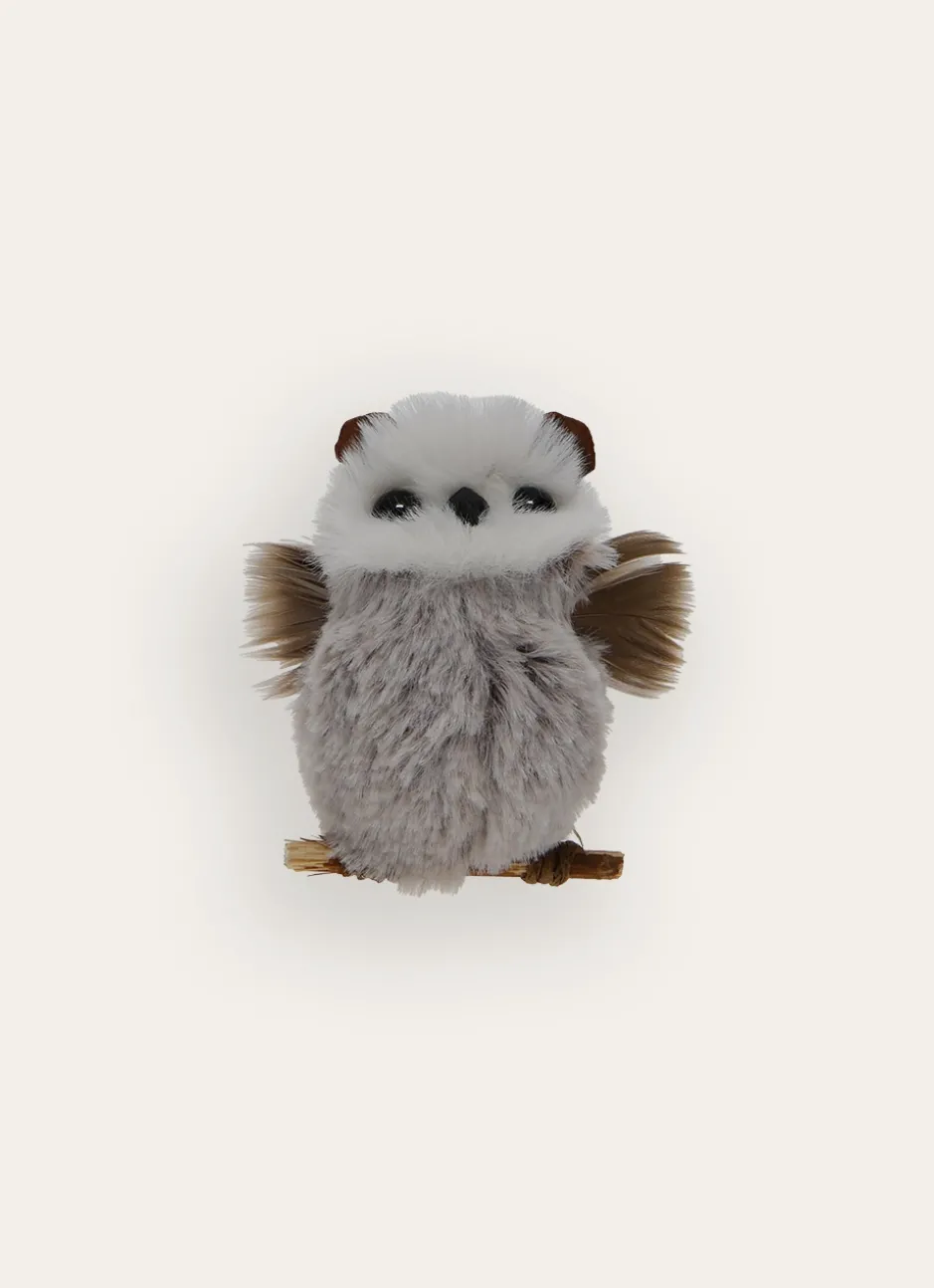 HIBOU À SUSPENDRE EN FAUSSE FOURRURE GRIS CLAIR