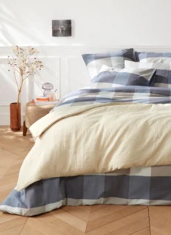 HOUSSE DE COUETTE EN COTON GRANDS CARREAUX BLEU